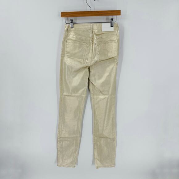 Jonathan Simkhai Metallic Gold Jeans Ankle Slit Skinny Pants Made in USA Size 26 - Picture 2 of 8